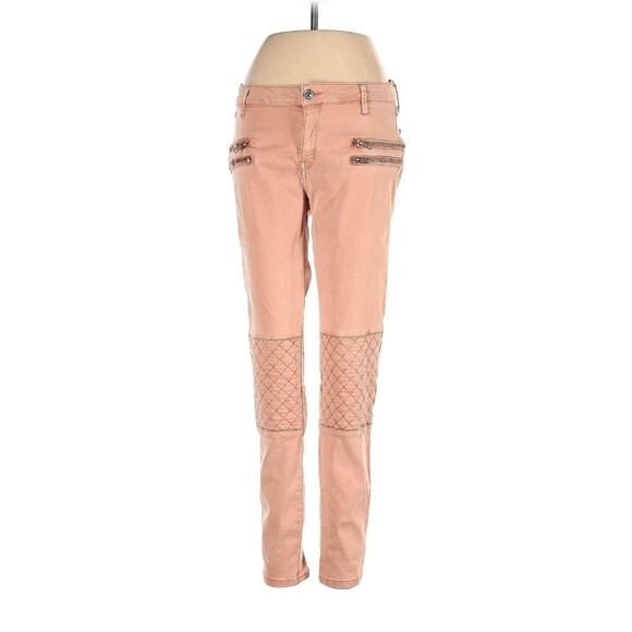 Zara Pants - Zara Womens 4 Coral jeans Quilted Boyfriend Skinny Mid Rise Biker Zipper Moto